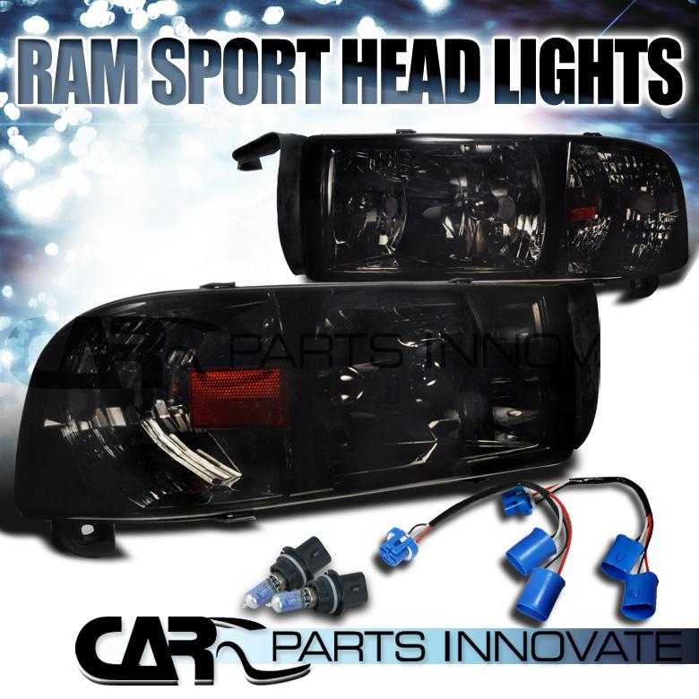 1994-2001 dodge ram 1500 2500 3500 sport crystal smoke headlights+corner lamp