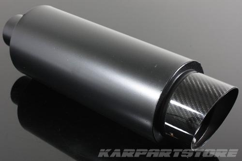 Carbon fiber slant round tip 2.5" inlet stainless muffler exhaust/black canister
