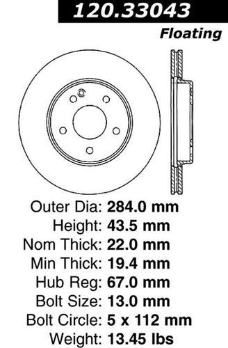 Centric 120.33043 front brake rotor/disc-premium rotor