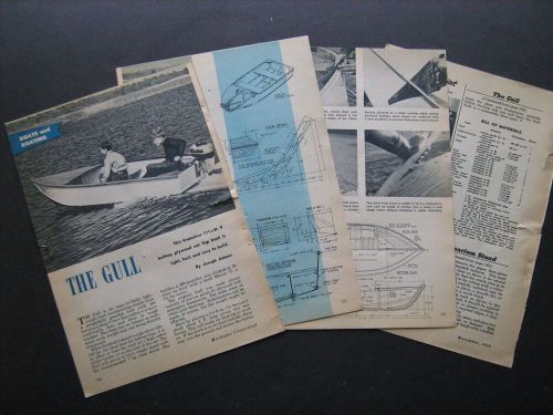 Vintage 1954 &#034;the gull&#034; 11-1/2 foot v-bottom car top boat plans--fast/easy build