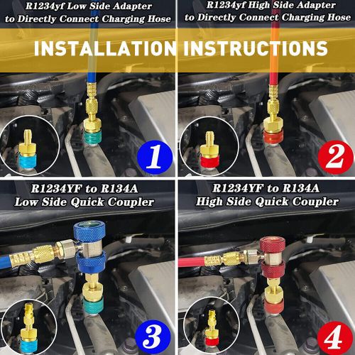 4pcs quick connector adapters r1234yf to r134a high quick couplers connectors