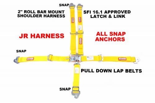 Quarter midget racing harness sfi 16.1 5 pt latch &amp; link roll bar mount yellow