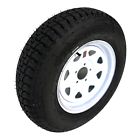 Trailer tire on rim st205/75d15 load range c bias 6 ply 5 lug white spoke wheel