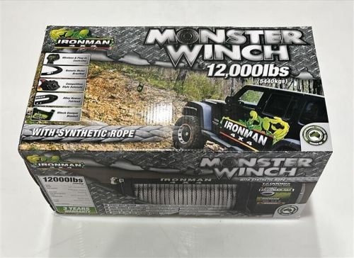 Ironman monster winch 12,000lbs w/ wireless or plug-in remote, synthetic rope