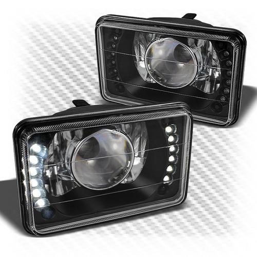 4x6 black diamond-cut projector headlights w/super-bright led built-in upgrade