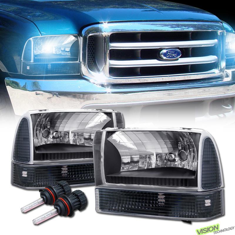 Bi-xenon hid 99-04 ford super duty truck/excursion blk head lights+bumper/corner