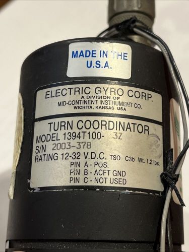 Electric gyro turn coordinator with connector m/n: 1394t100-3z 