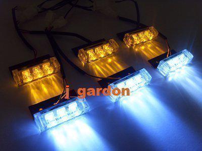 Universal type car truck flashing 6x 3 led strobe grill amber/white light dc12v