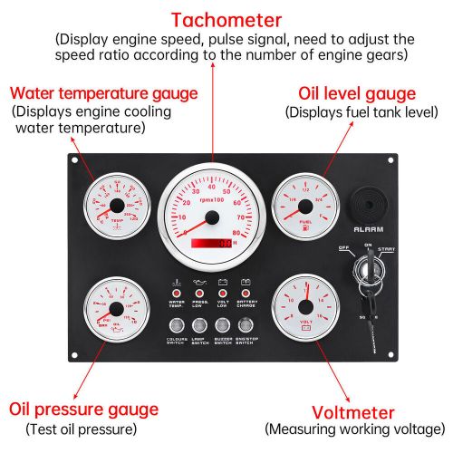 5 gauges set with instrument panel tachometer 8000rpm 7 color led for boat yacht