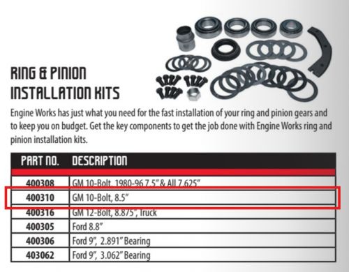 Engine works ring &amp; pinion installation kit 400310