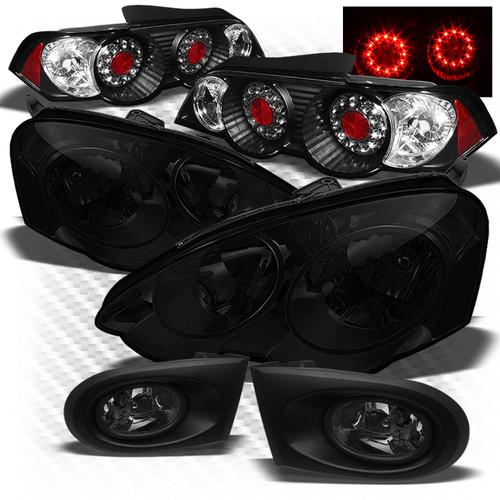 02-04 rsx smoked headlights + black led perform tail lights + smoked fog lights