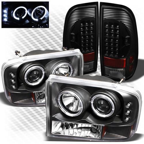 99-04 f2/350 1pc black ccfl halo projector headlights + led perform tail lights