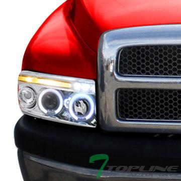 Chrome drl led eyelids halo projector head lights lamps signal 94-01 dodge ram