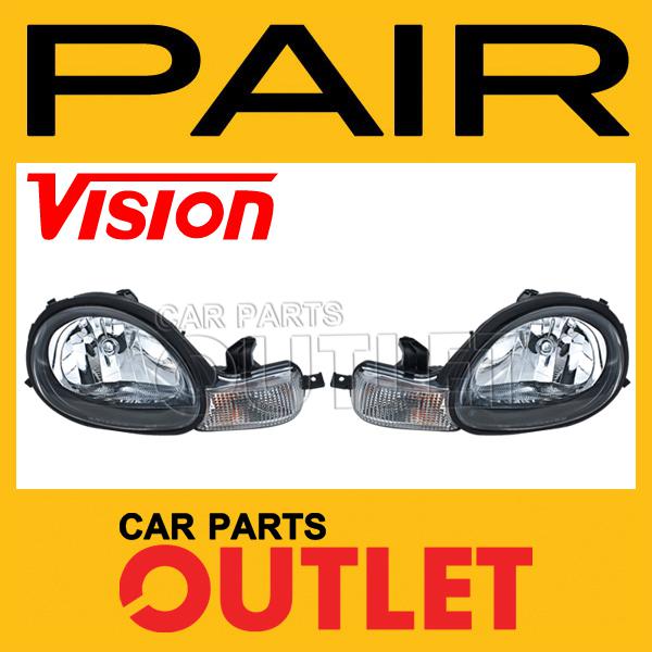 New 01 dodge neon head light lamp w/black bezel left+right pair assembly 2001