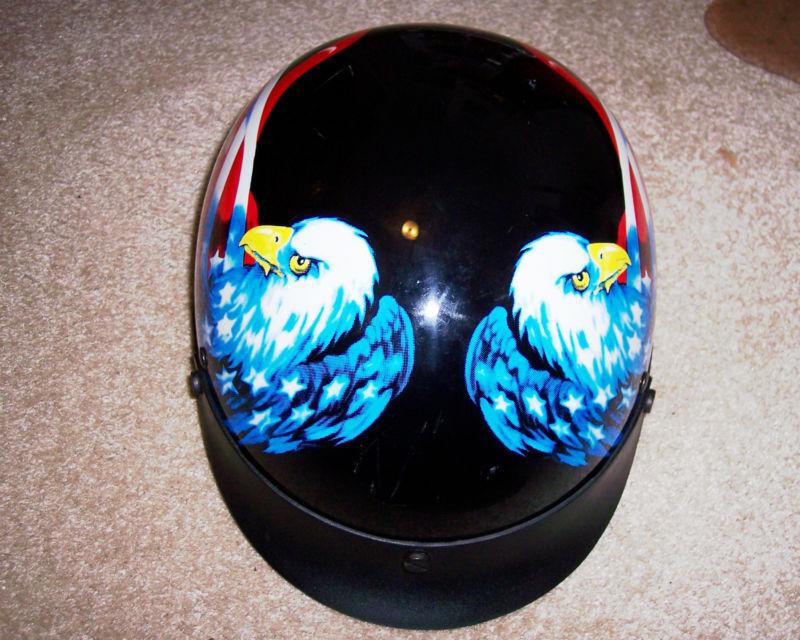  skull half helmet medium black, great for the harley rider, dot approved 