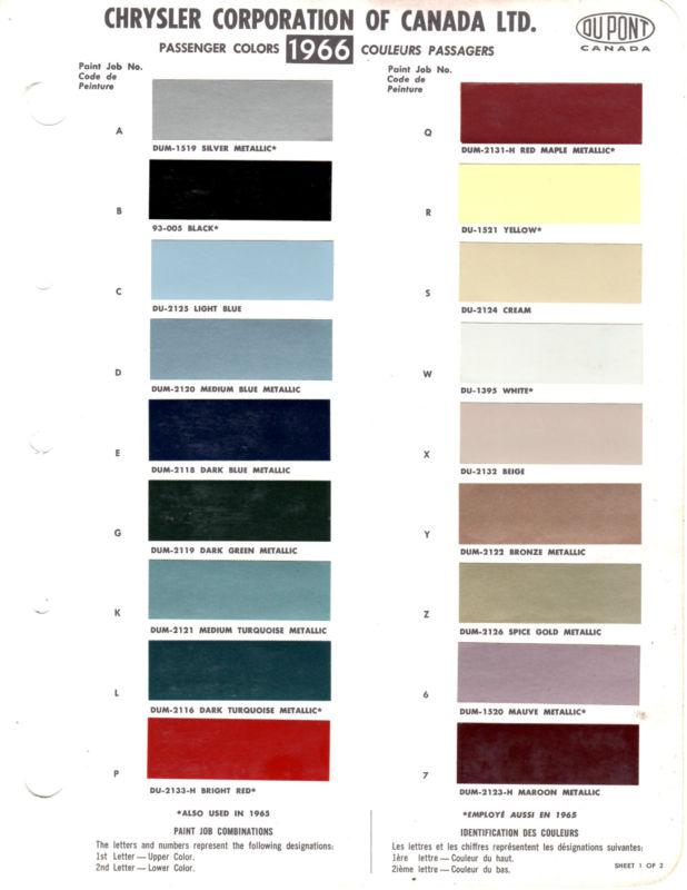 1966 Plymouth Color Chart