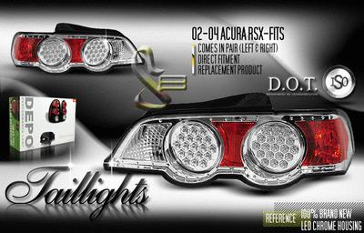 Depo pair euro style chrome altezza tail lights w/ led 02-04 03 acura rsx