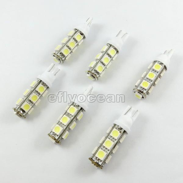 6x t10 194 168 921 light bulb 5050 smd 13 led wedge car white light