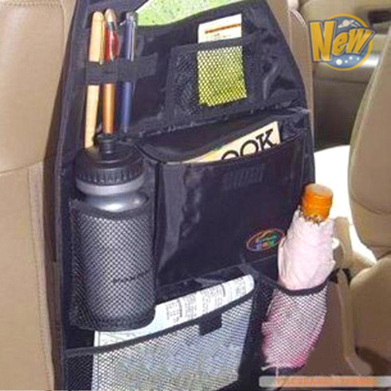 Car interior hanging canvas organizer bag for stuff in seat back black aa13