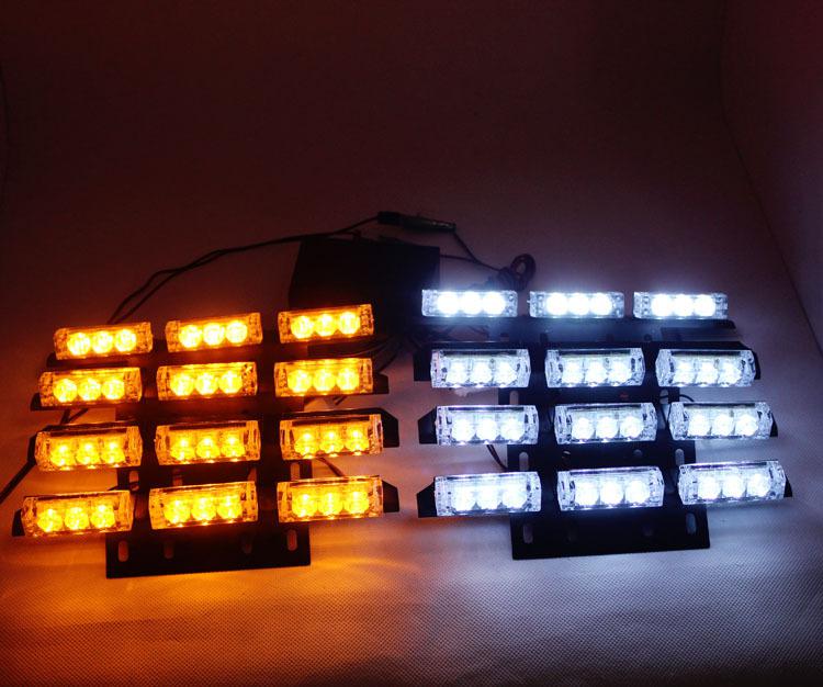 8 x 9 led amber/white auto van trunk strobe flash light grill emergency lights 