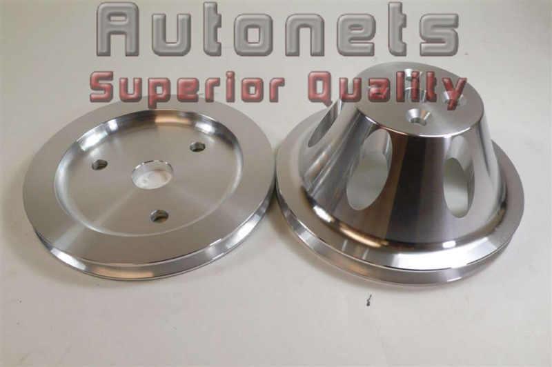 Satin aluminum swp pulley set chevy small block 1 groove 283-350 hot rod 55-68