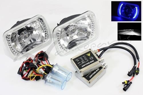 7x6 h6014/h6052/h6054 blue led ring chrome headlight+6000k white hi/lo hid combo