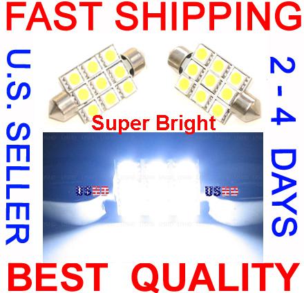 2x 42mm white leds bulbs 1 3/4 1.7 inch festoon 578 579 211-2 map dome door 