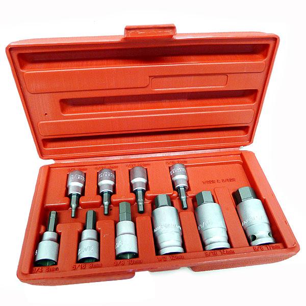 10 pc 3/8" & 1/2" dr. hex bit socket metric tools case high quality bits auto