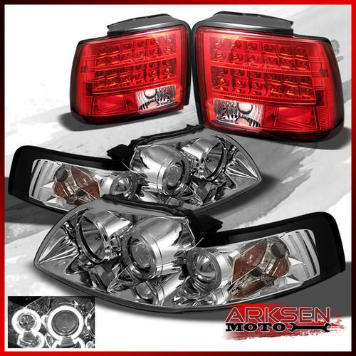 99-04 mustang 2x clear led halo projector headlights+red clear led tail lights