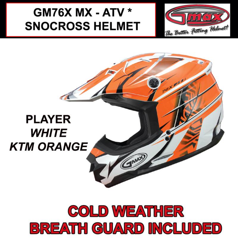 Gmax gm76x 2013 mx atv snocross helmet player ktm orange (s,m,l,xl,2x,3x) nib