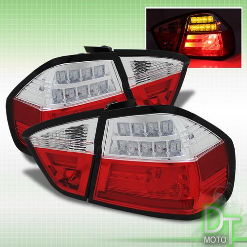 05-08 bmw e90 4d 3-series philips-led perform red clear tail lights w/led bar g2