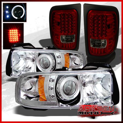 94-01 ram halo projector led clear headlights+red smoked led tail lights set new