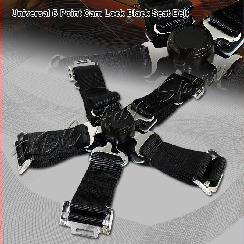 Universal black heavy duty nylon 5pt cam lock safety harness seat belt buckle