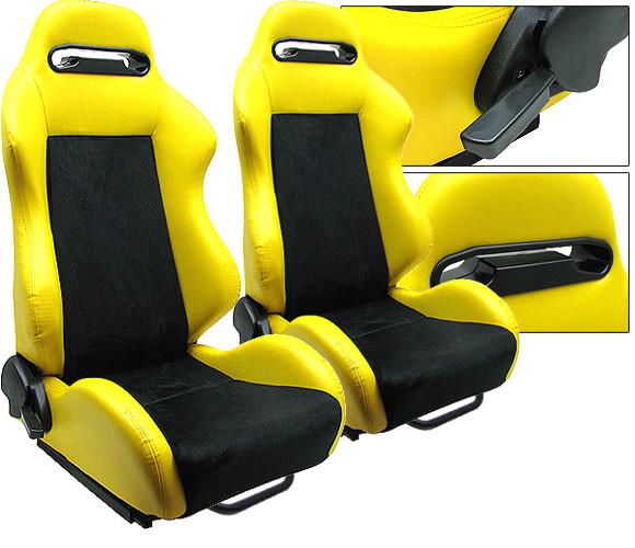 New 2 yellow & black racing seats reclinable w/ slider all chevrolet *