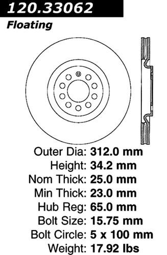 Centric-power slot 126.33062sl stoptech sport rotors golf jetta tt tt quattro