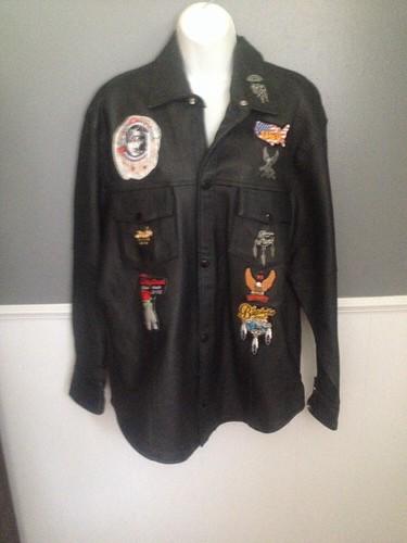 Fantastic leather biker jacket! with patches and pins. eagle. native american. s