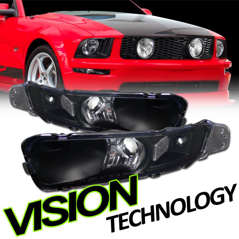 New pair 05-09 ford mustang jdm black front bumper turn signal/parking lights