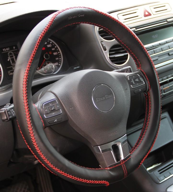 Black leather steering wheel w/red stitch wrap cover needle thread diy gmc honda