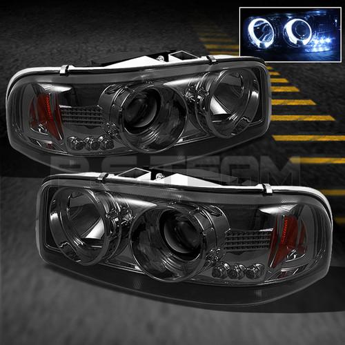 Smoked 00-06 gmc yukon sierra halo projector led headlights lights left+right