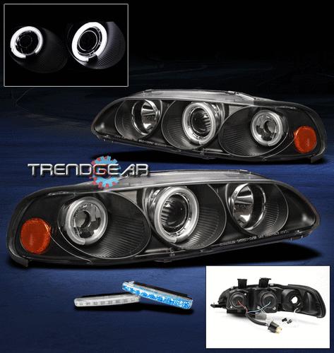 92-95 honda civic 2/3dr ccfl halo black projector head light+blue drl led signal