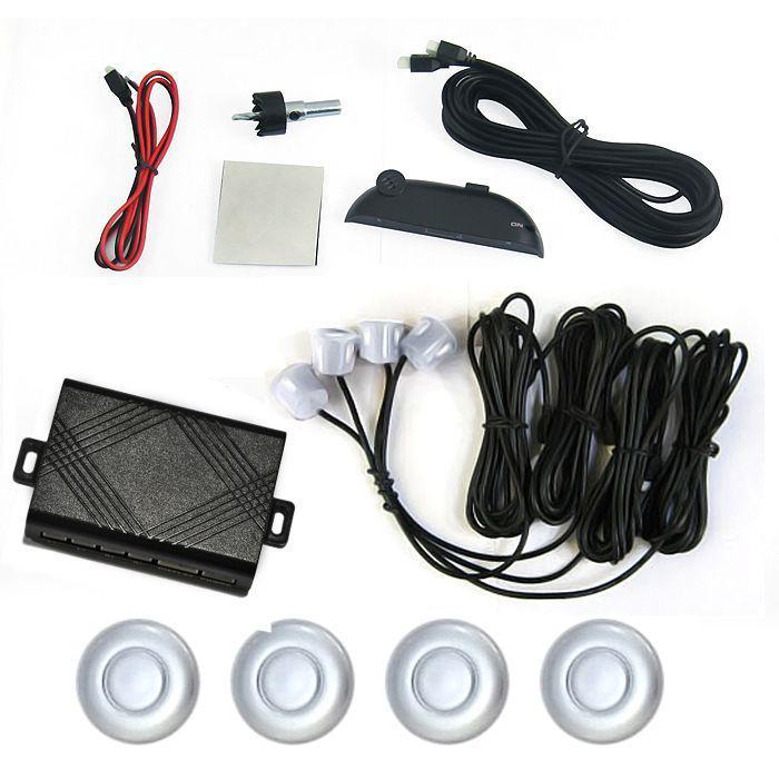 Silver car 4 led parking display sensor reverse radar