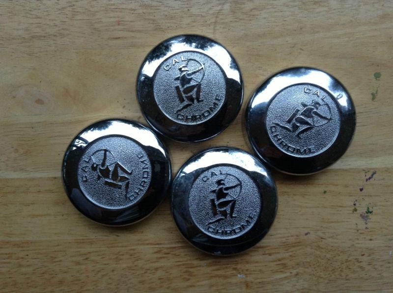 (old new stock) (4) vintage cal chrome center hub cap covers 