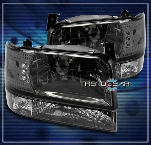 92-96 ford f150 f250 f350 bronco led crystal head light+bumper signal smoke lens