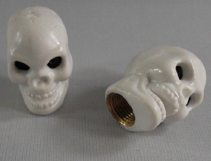 2 white "skull" custom tire air valve stem caps for harley davidson wheel rims 