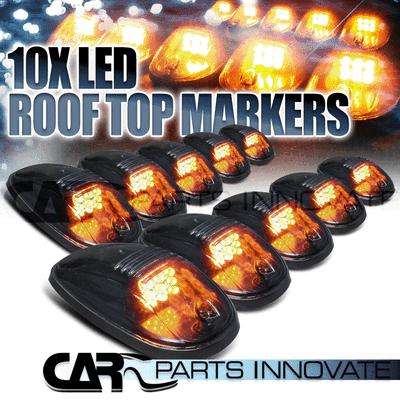 10pc amber led smoke tint roof top cab marker running lights set suv truck