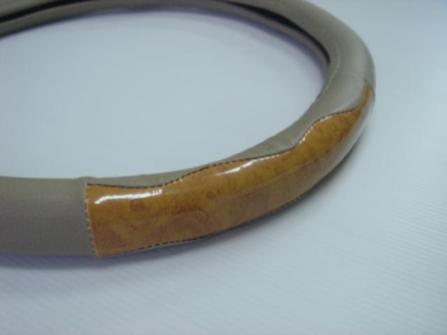 Car steering wheel leather cover cream-color with plastics wood grain m size