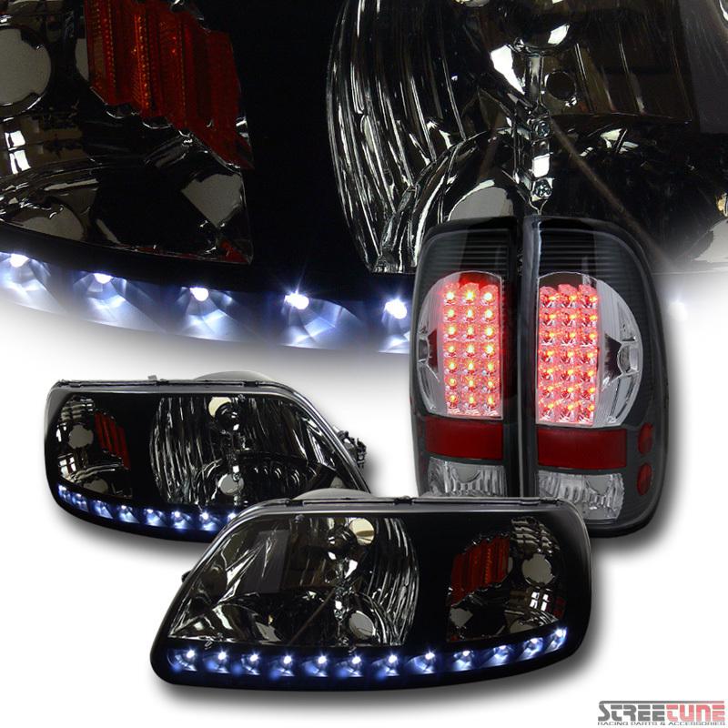 Smoke crystal headlights+corner signal am aw+led taillights blk 97-03 ford f150