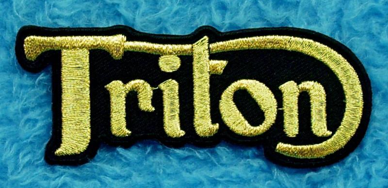 Triton embroidered iron on patch extra nice metallic gold & black