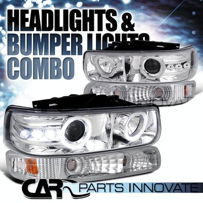 99-02 silverado tahoe suburban halo led projector headlights w/ bumper lamps