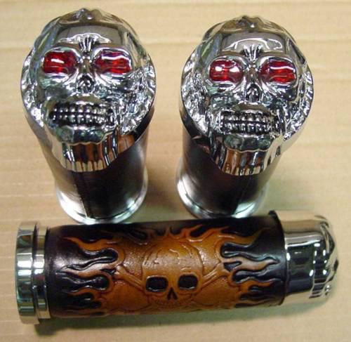 Red eye skull grips for harley, chopper or custom with 1" bars